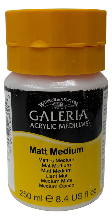 Winsor & Newton Galeria acrylic Matt mediums bottle with yellow cap on a white background