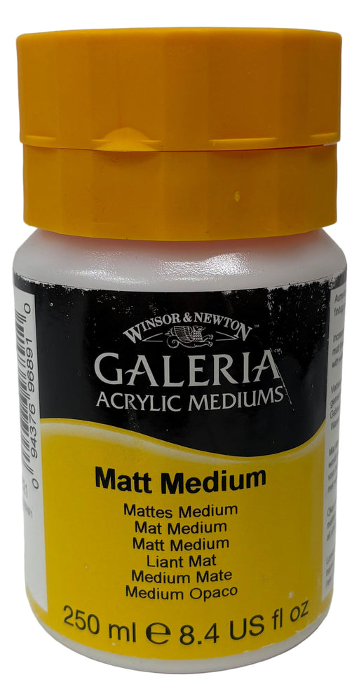 Winsor & Newton Galeria acrylic Matt mediums bottle with yellow cap on a white background