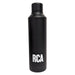 an black coloured water bottle with white RCA logo