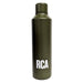 an olive coloured water bottle with white RCA logo