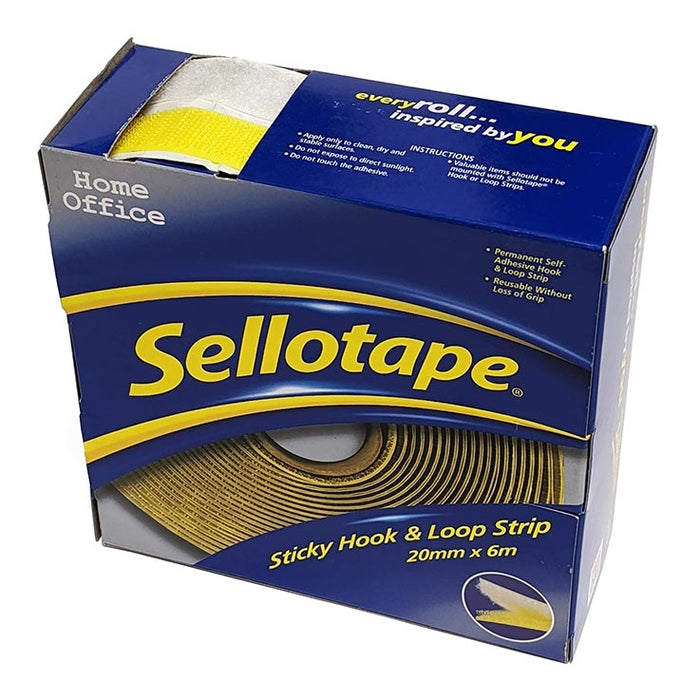 Sellotape Sticky Hook & Loop Strip 20mm x 6m